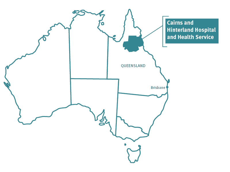 Map of Australia pointing to location of Cairns and Hinterland HHS