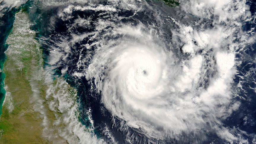 Satellite image of a cyclone sitting on the Queensland coast